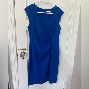 Calvin Klein Blue Ruched Sheath Midi Dress